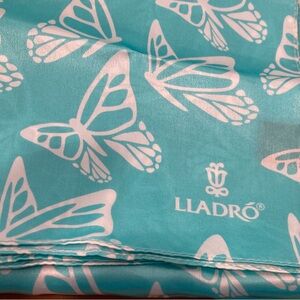 Llardo Teal and White Butterfly Silk Scarf